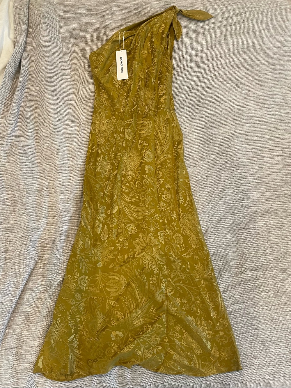 Veronica Beard One-Shoulder Golden Olive Floral Maxi Dress